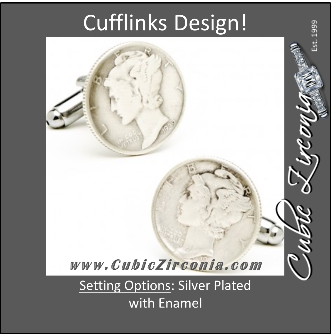 Men’s Cufflinks- Silver Plated Authentic Liberty Dime Coin Jewelry