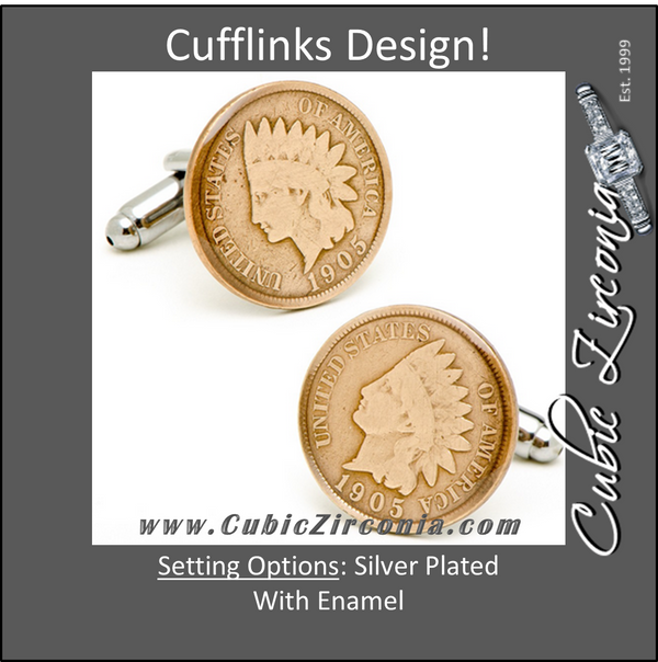 Men’s Cufflinks- Silver Plated Indian Head Penny Coin Jewelry