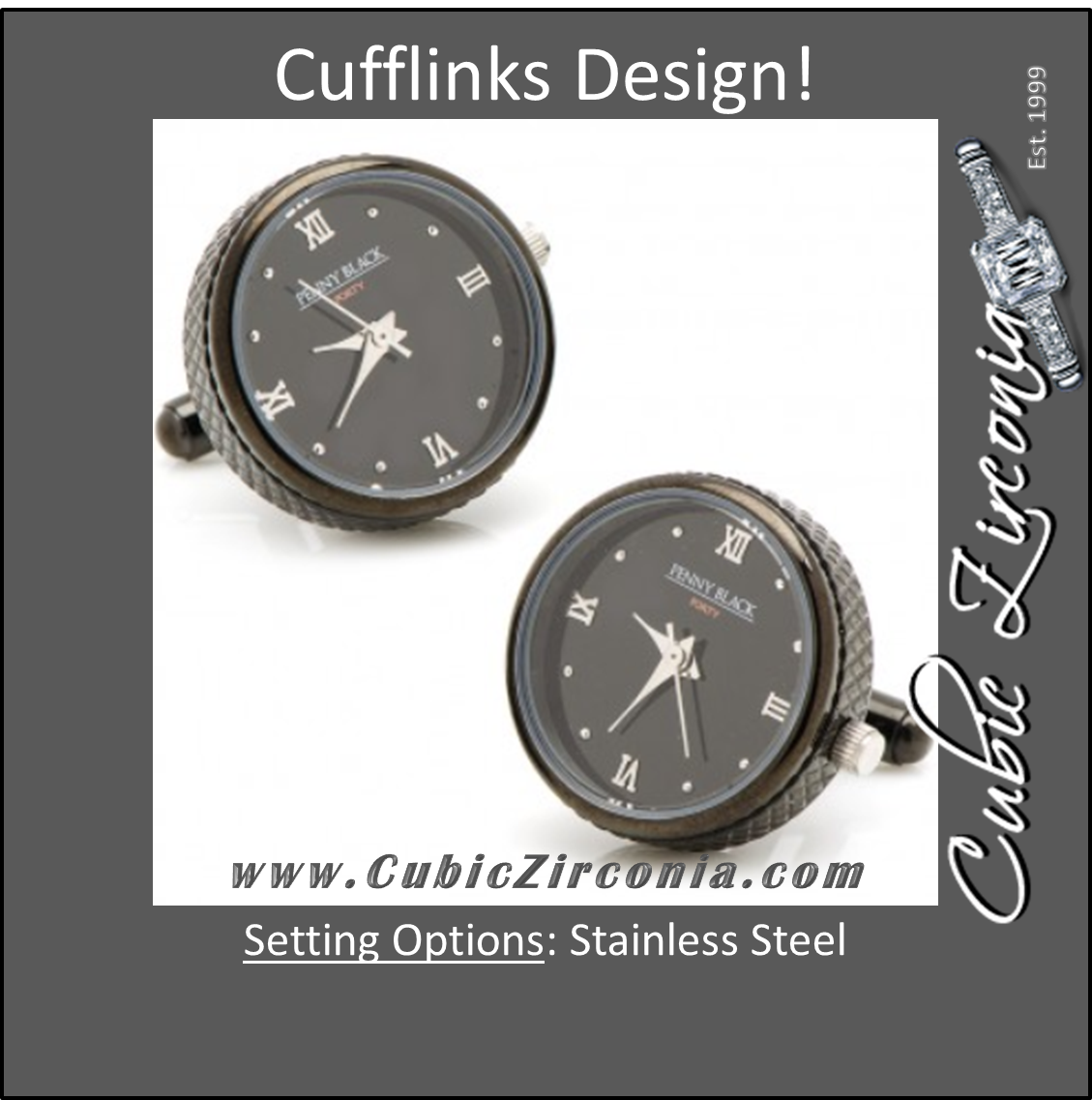 Men’s Cufflinks- Stainless Steel Functional Watch (Black)