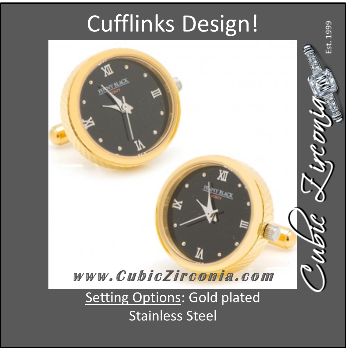 Men’s Cufflinks- Stainless Steel Functional Watch (Yellow Gold Plating)