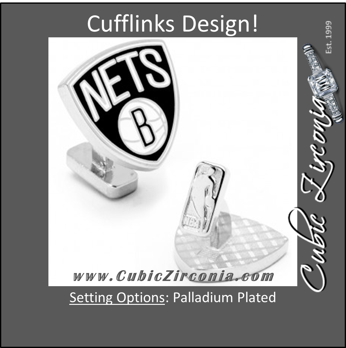 Men’s Cufflinks- Palladium Edition Brooklyn Nets with Enamel Accents (Officially Licensed)