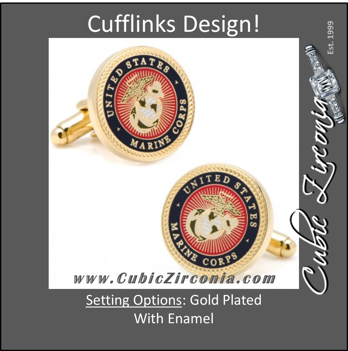 Men’s Cufflinks- Armed Forces Gold Plated with Enamel (Marine Corps)