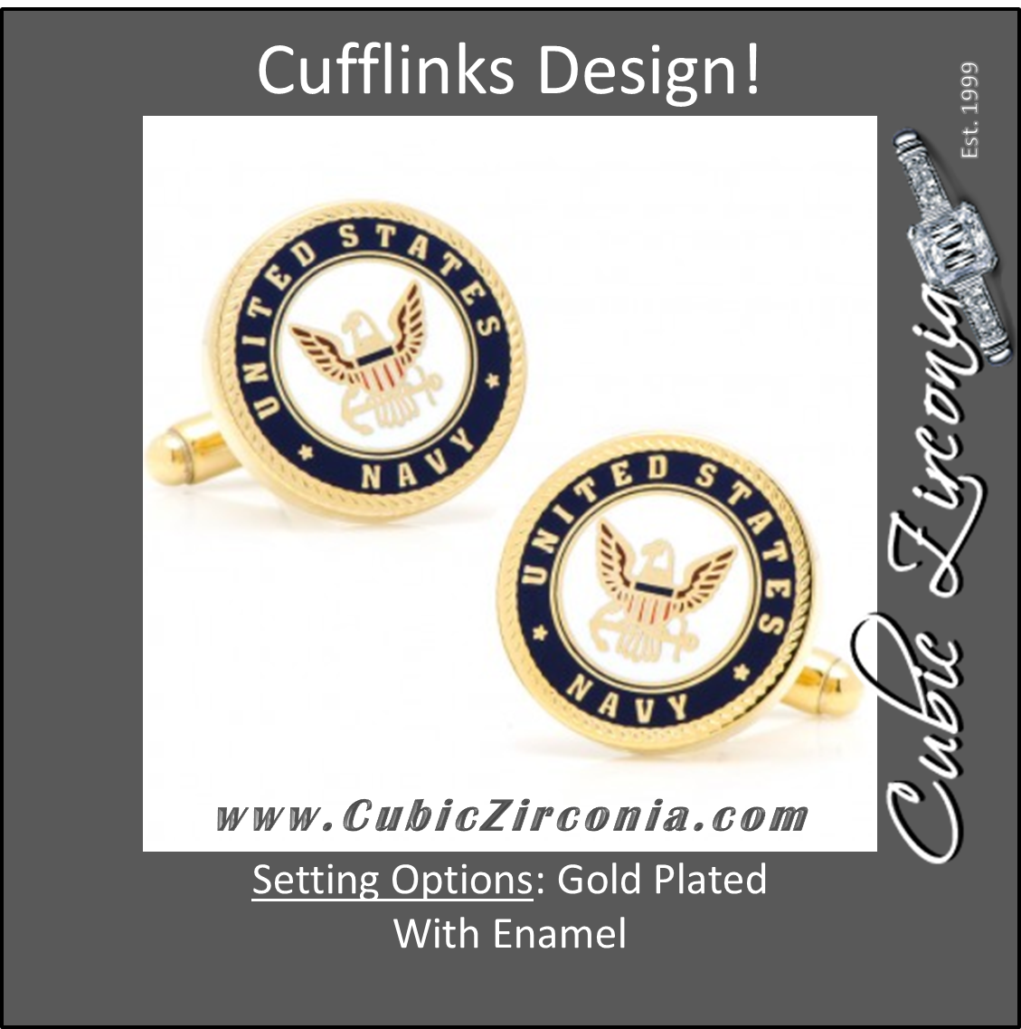 Men’s Cufflinks- Armed Forces Gold Plated with Enamel (Navy)