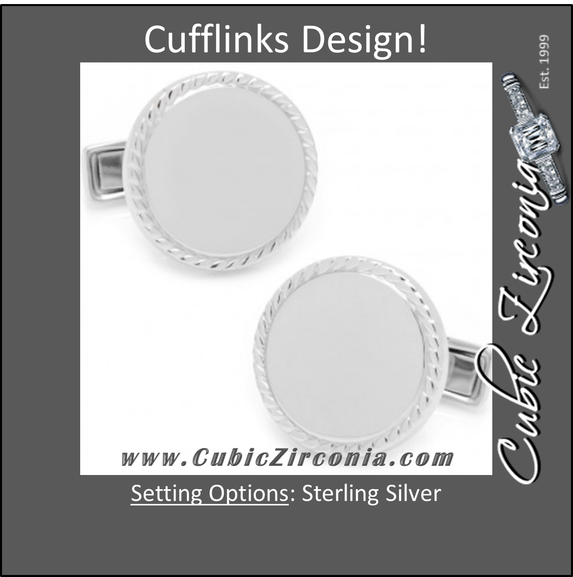 Men’s Cufflinks- Sterling Silver Engravable Circles with Rope Style Border