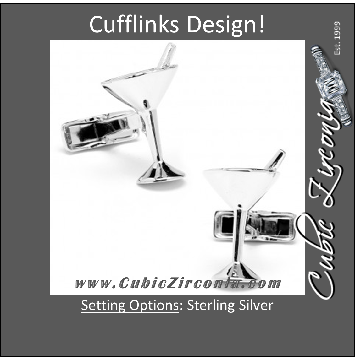 Men’s Cufflinks- Sterling Silver Vintage Martini Glasses