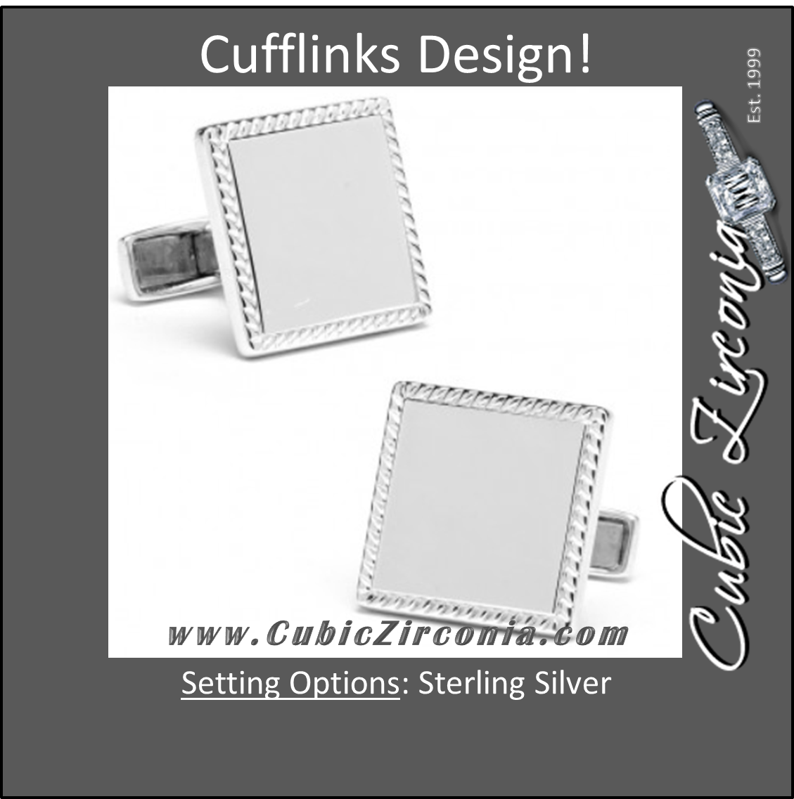 Men’s Cufflinks- Sterling Silver Squares with Etched Border