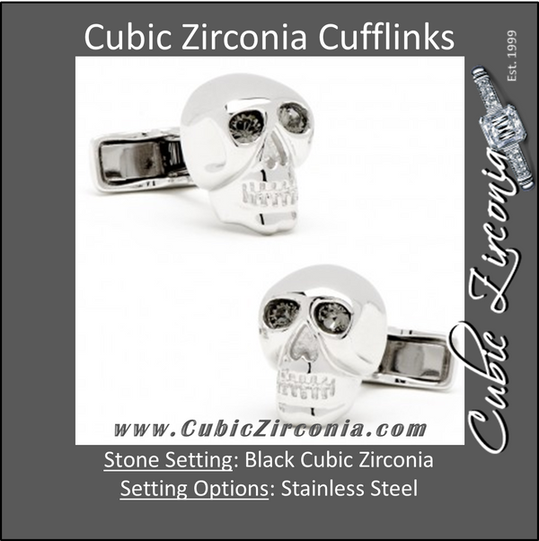 Men’s Cufflinks- Sterling Silver Brilliant Eye Skull (set with black CZs for eyes)