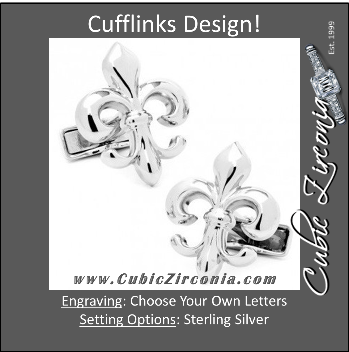 Men’s Cufflinks- Sterling Silver with Carved Fleur-de-Lis Design
