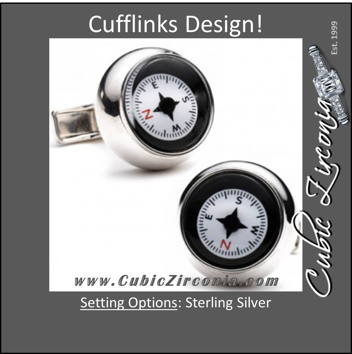 Men’s Cufflinks- 3D Sterling Silver Compass Design (Functional)