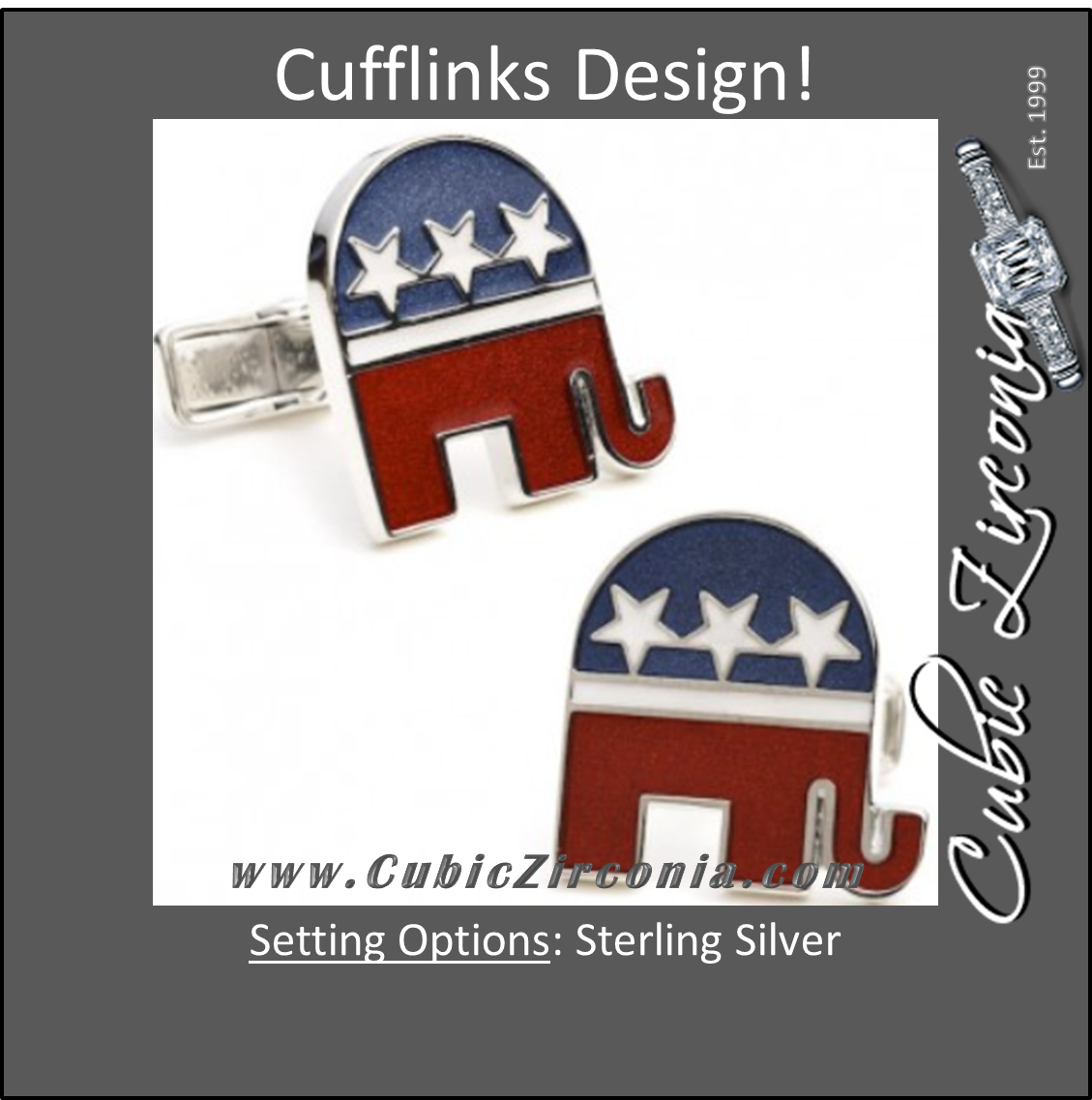 Men’s Cufflinks- Sterling Silver Republican Elephants (Red/White/Blue Enamel)