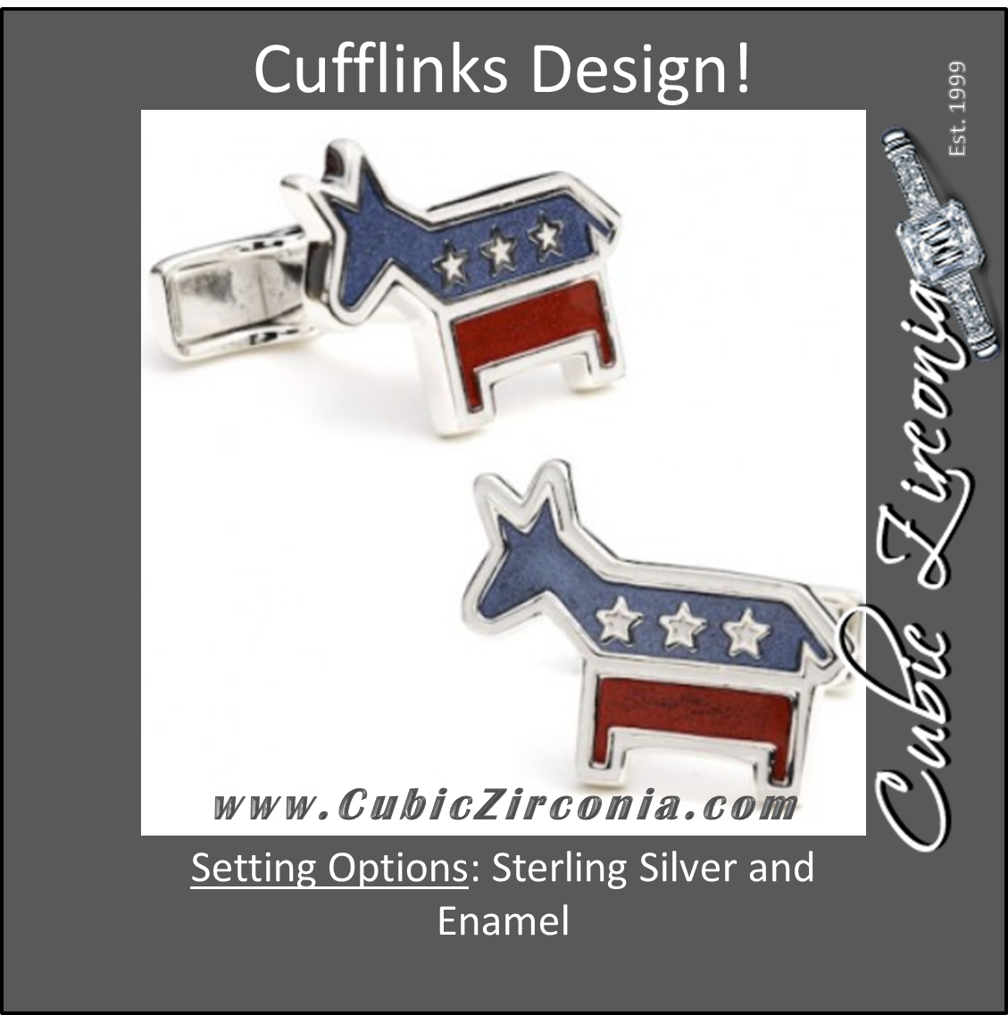 Men’s Cufflinks- Sterling Silver Democratic Donkeys (Red/White/Blue Enamel)