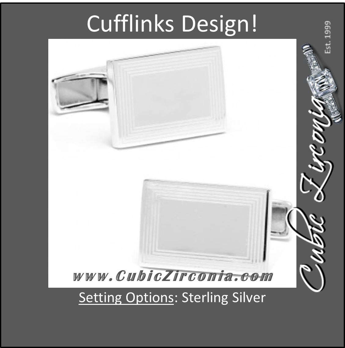 Men’s Cufflinks- Sterling Silver Engravable Etched Rectangles