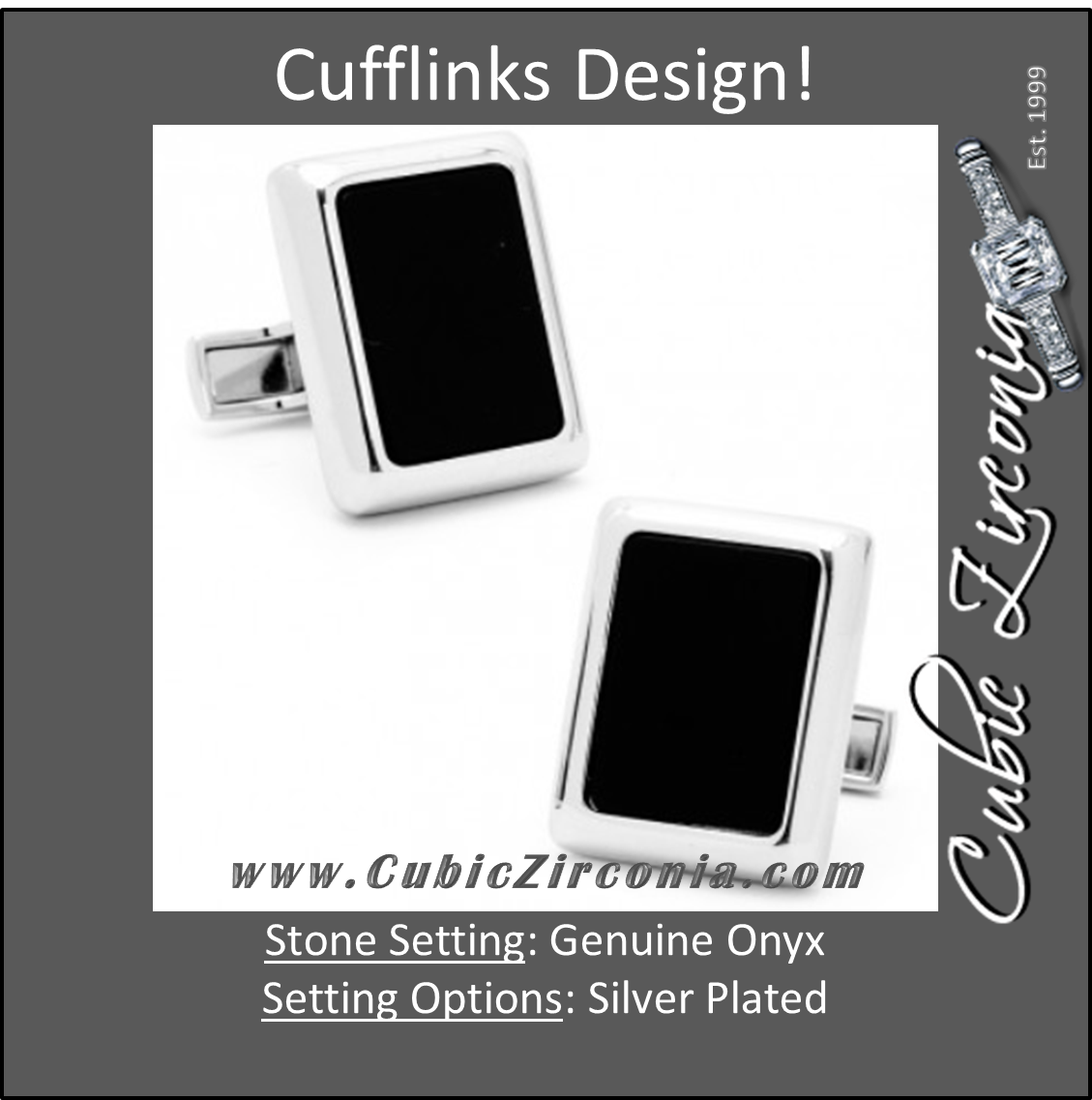 Men’s Cufflinks- Silver Plated with Genuine Onyx (JFK Presidential)