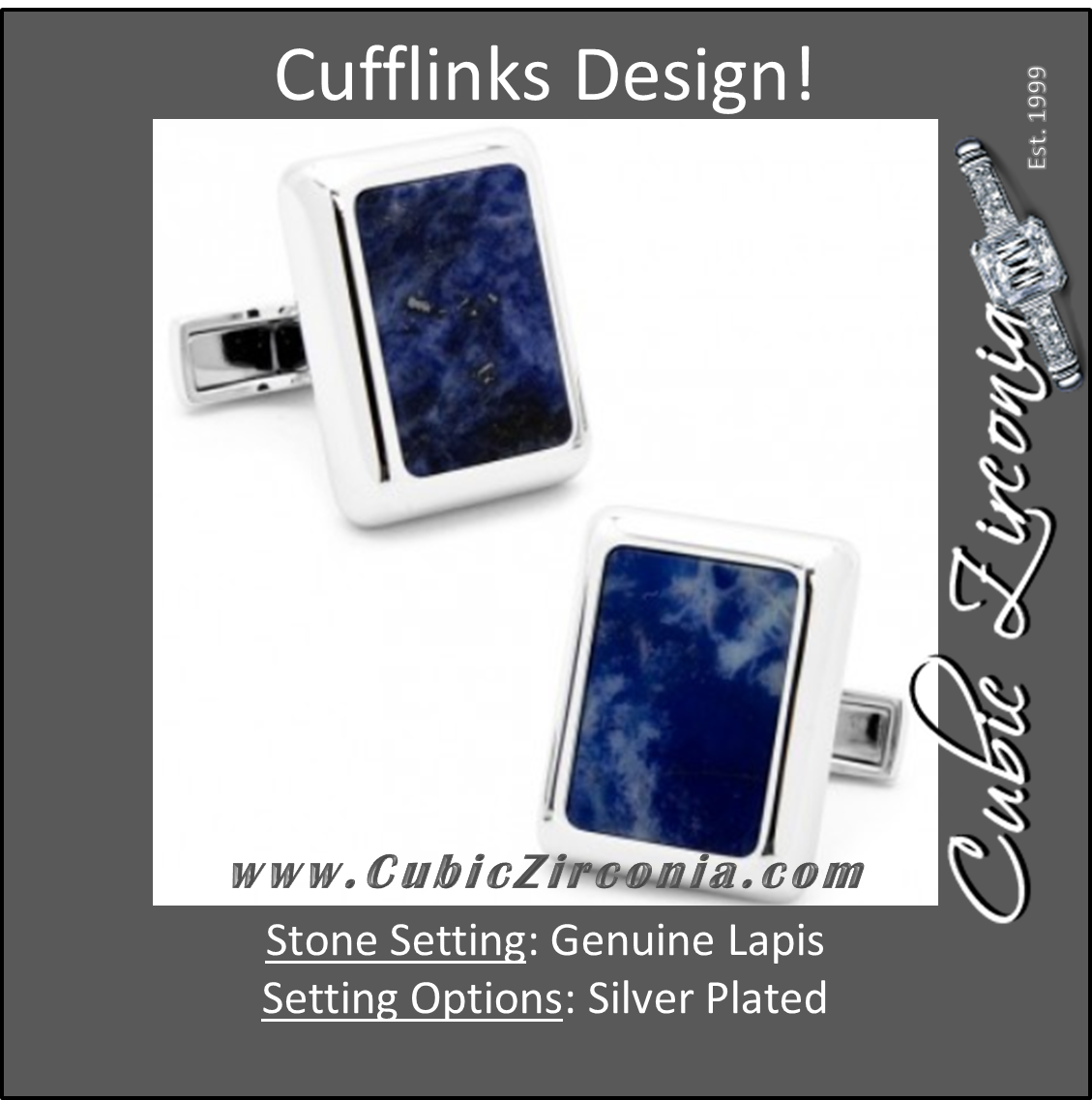 Men’s Cufflinks- Silver Plated and Blue Lapis (JFK Presidential)
