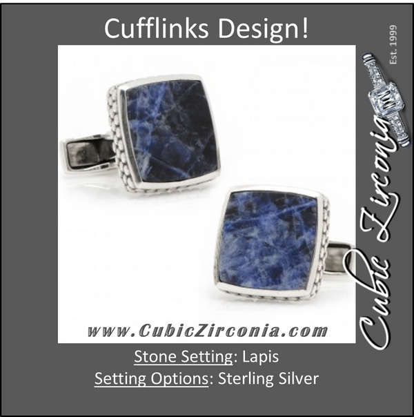 Men’s Cufflinks- Sterling Silver Classic Scaled Lapis Inlaid