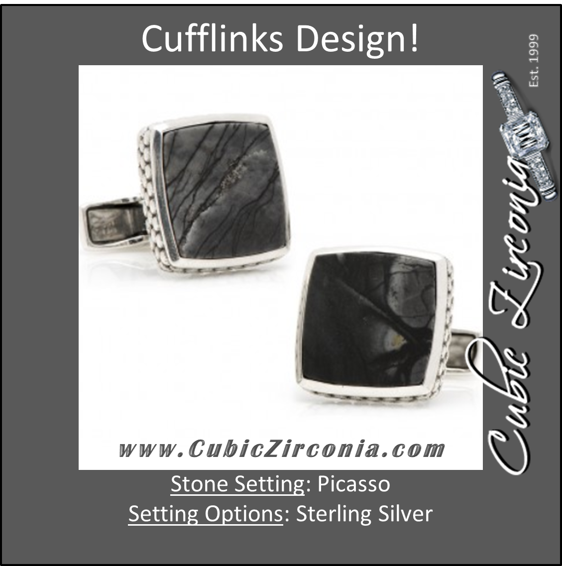 Men’s Cufflinks- Sterling Silver Classic with Scaled Picasso Stone
