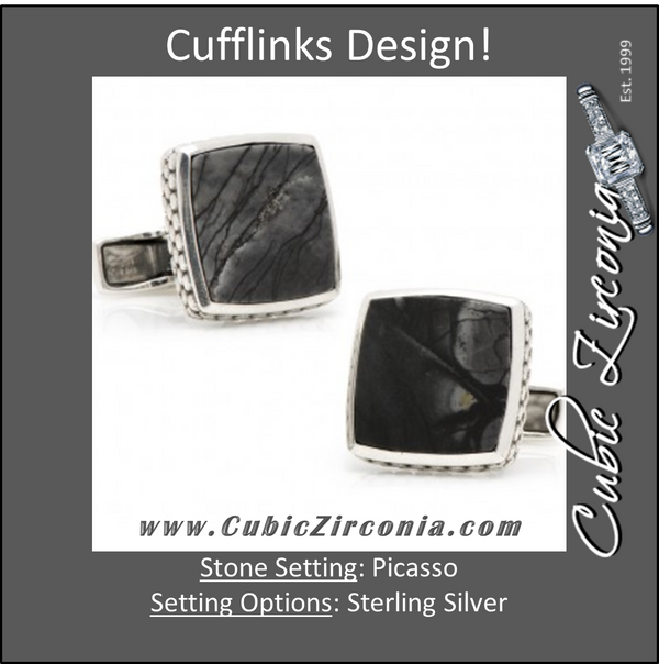 Men’s Cufflinks- Sterling Silver Classic with Scaled Picasso Stone
