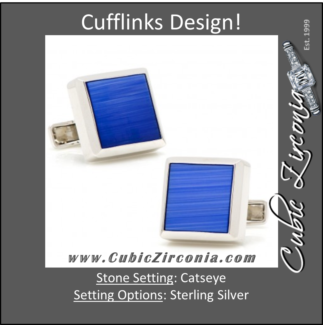 Men’s Cufflinks- Sterling Silver with Brilliant Flat Blue Catseye