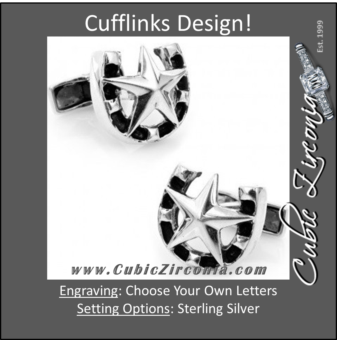 Men’s Cufflinks- Sterling Silver Lucky Star and Horseshoe Design