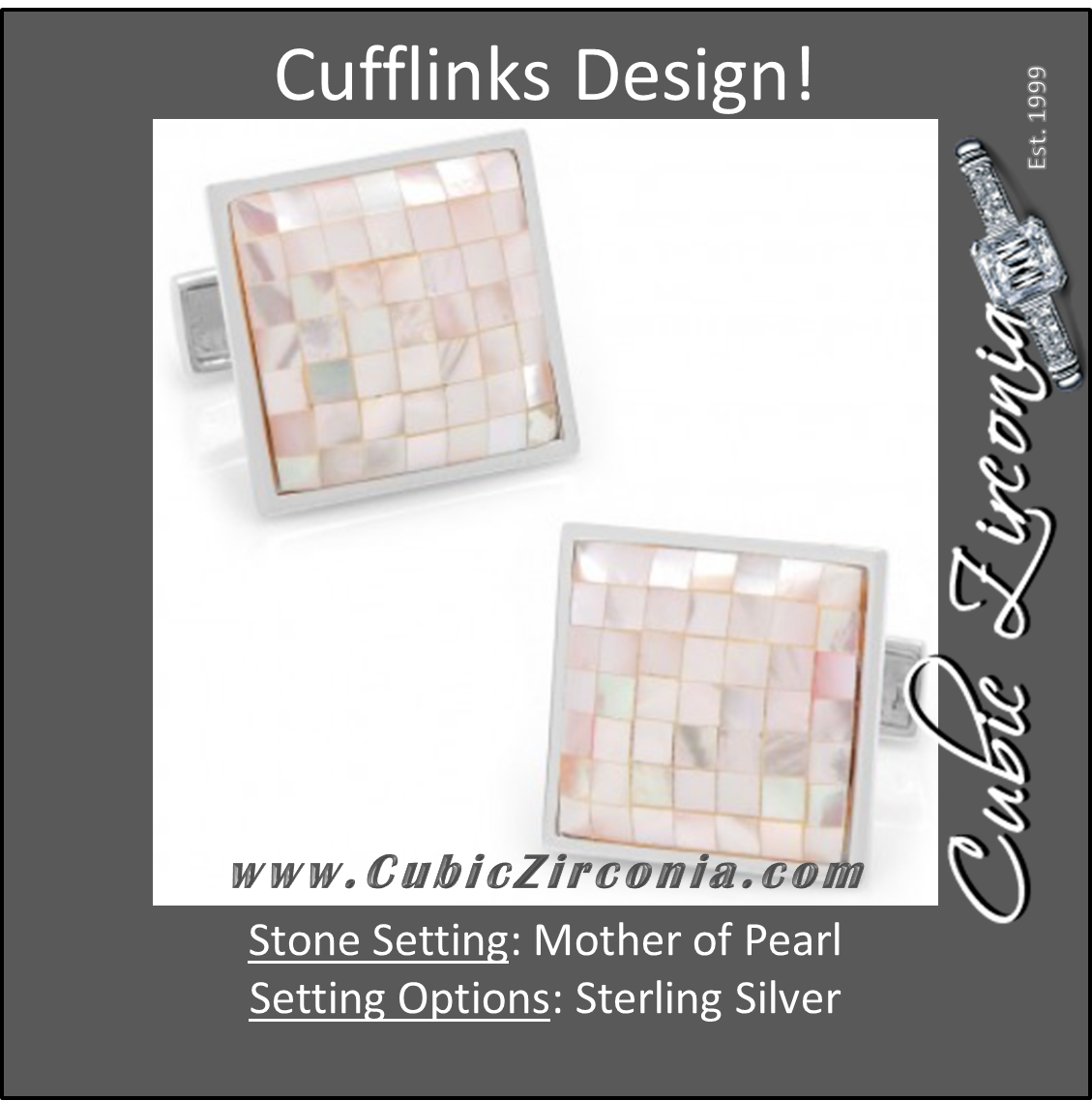 Men’s Cufflinks- Sterling Silver Mosaic Style with Pink Mother of Pearl Inlay