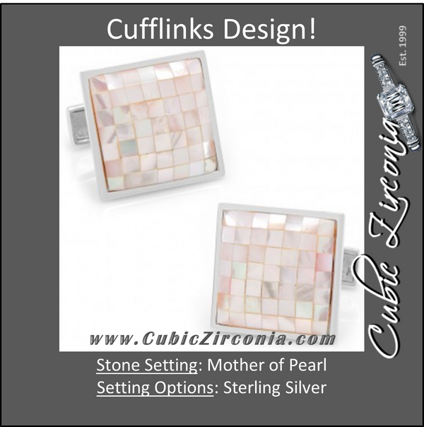 Men’s Cufflinks- Sterling Silver Mosaic Style with Pink Mother of Pearl Inlay