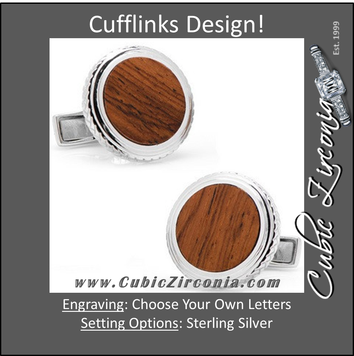 Men’s Cufflinks- Sterling Silver Opus Style Set with Honduran Rosewood