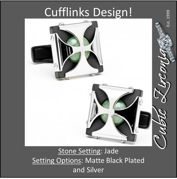 Men’s Cufflinks- Silver Plated with Jade Caged Stones