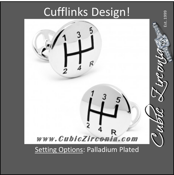 Men’s Cufflinks- Palladium Plated Gear Shifter with Steering Wheel Backing