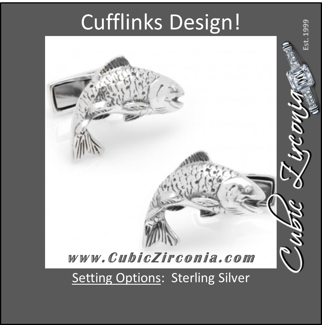 Men’s Cufflinks- Sterling Silver Salmon Fisherman