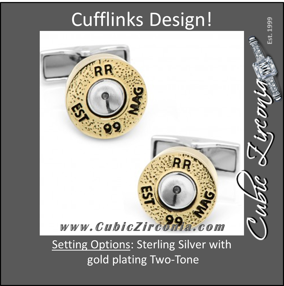 Men’s Cufflinks- Sterling Silver with Yellow Gold Two-Tone Bullets