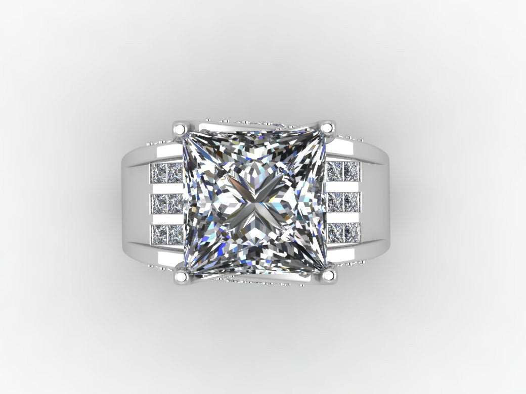 Cubic Zirconia Engagement Ring- The Patricia (4.84 TCW* Bridge Style Triple Channel Ultra-Wide Band)