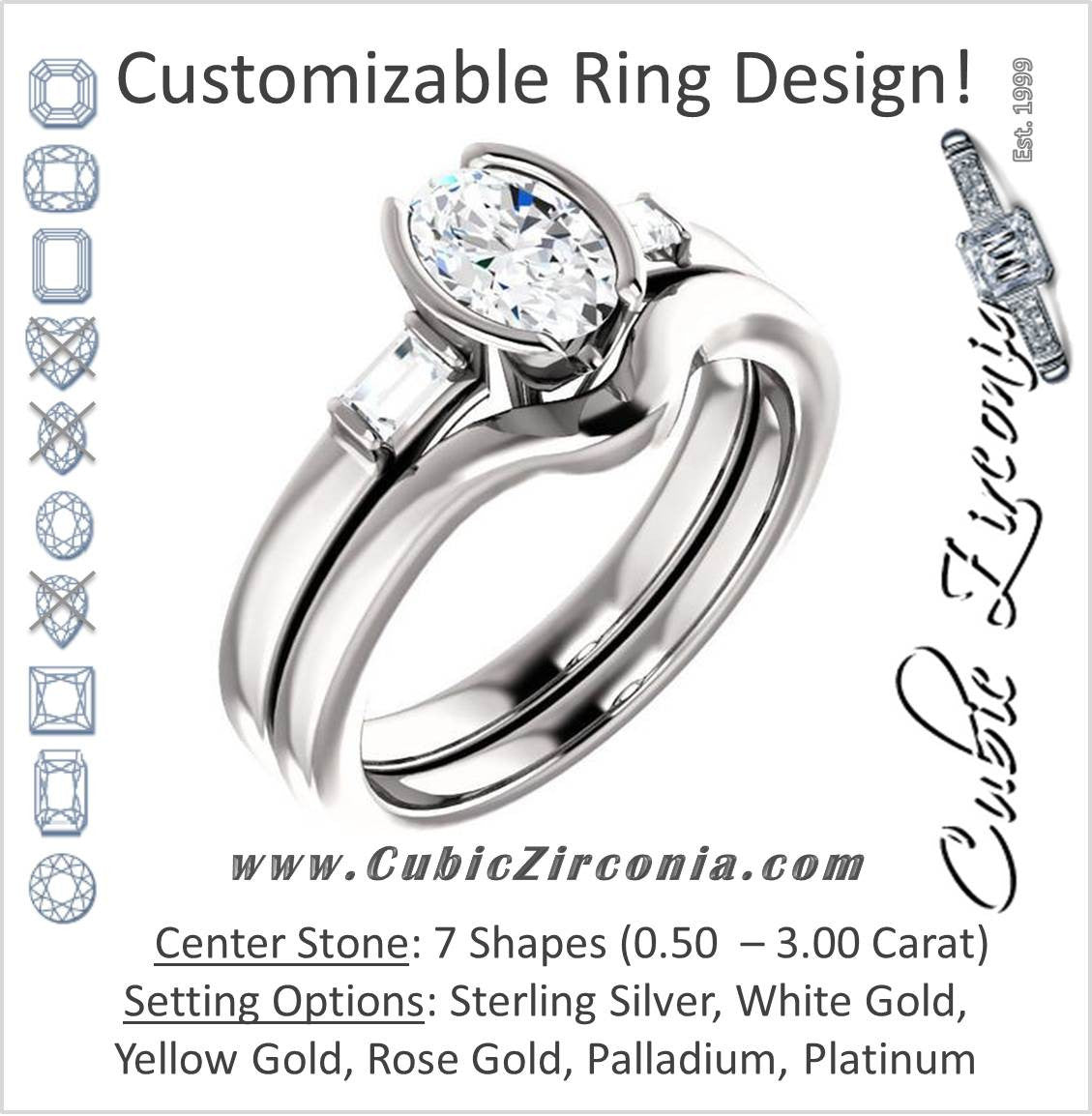 CZ Wedding Set, Style 04-43 feat The Stephanie engagement ring (Customizable Bezel And Baguette)