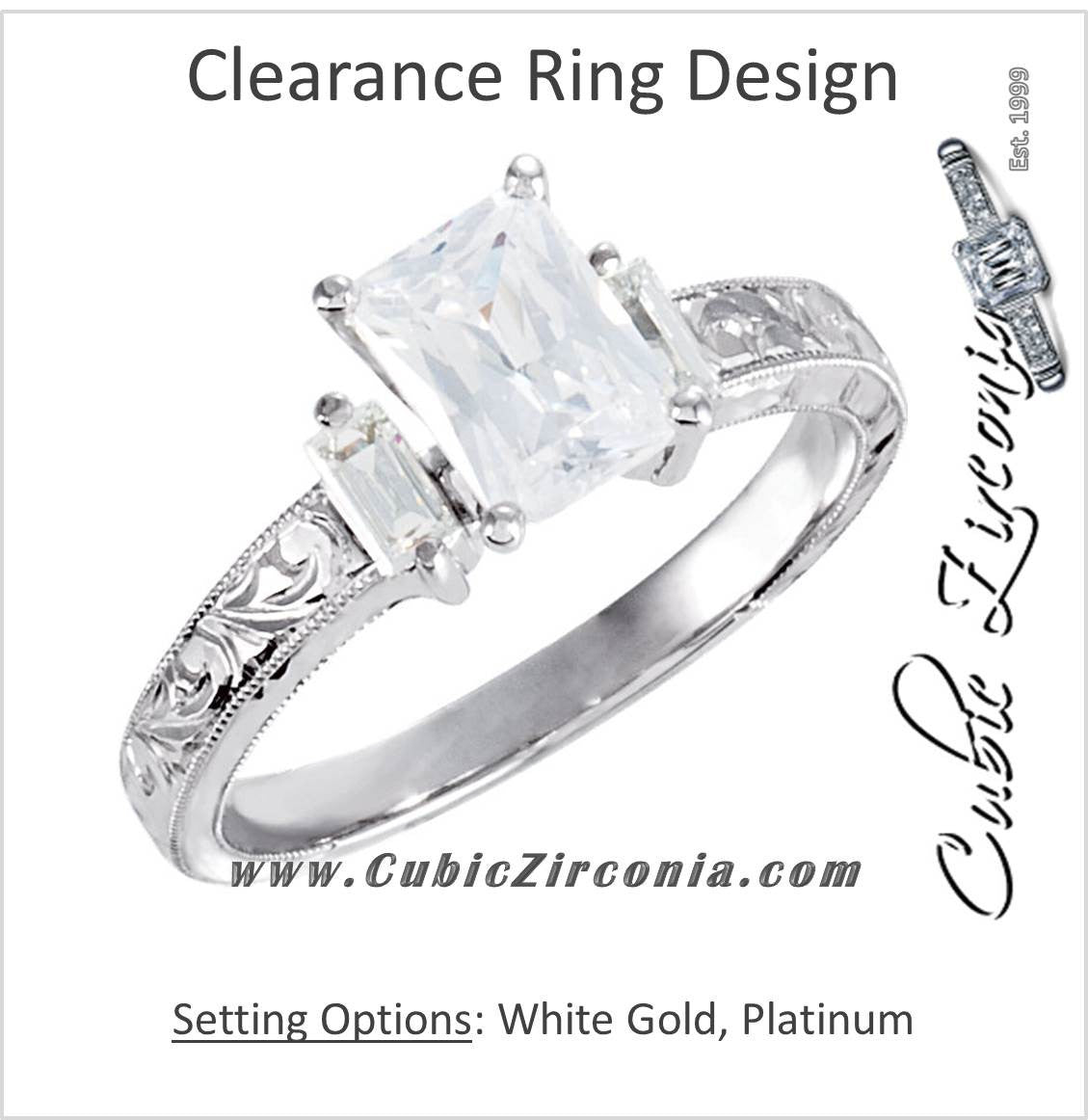 Cubic Zirconia Engagement Ring- The Abigail (1.26 CT Emerald-Cut with Baguette Accents and Hand-Engraved Band)