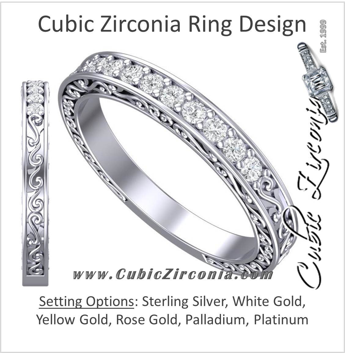 Cubic Zirconia Anniversary Ring Band, Style 24-12 (0.135 TCW Round Filigree)