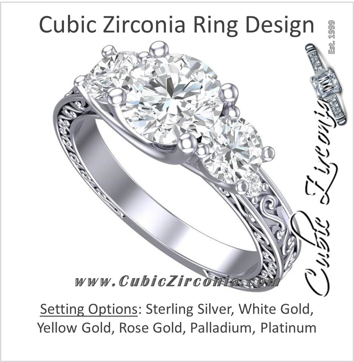 Cubic Zirconia Engagement Ring- The Adele Elise (Three-Stone Round Cut –  Cubic Zirconia CZ