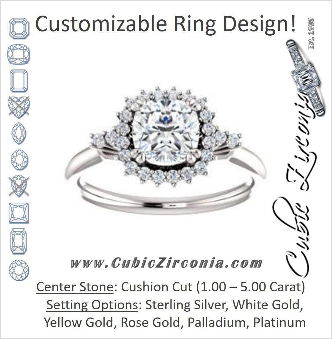 Cubic Zirconia Engagement Ring- The Amy Kiara (Customizable Cushion Cut)