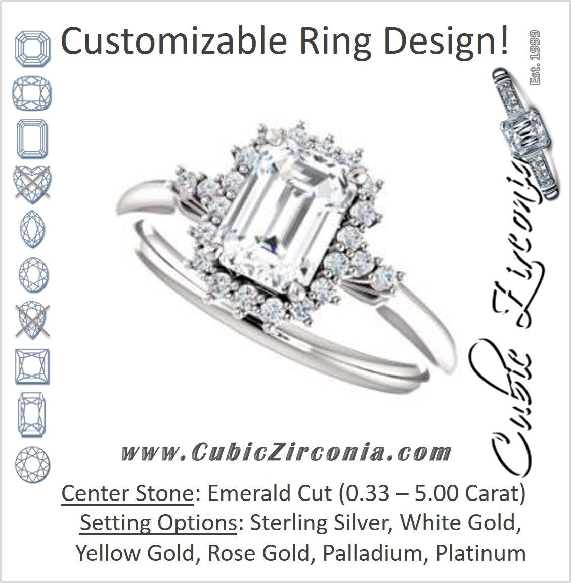Cubic Zirconia Engagement Ring- The Amy Kiara (Customizable Emerald Cut)