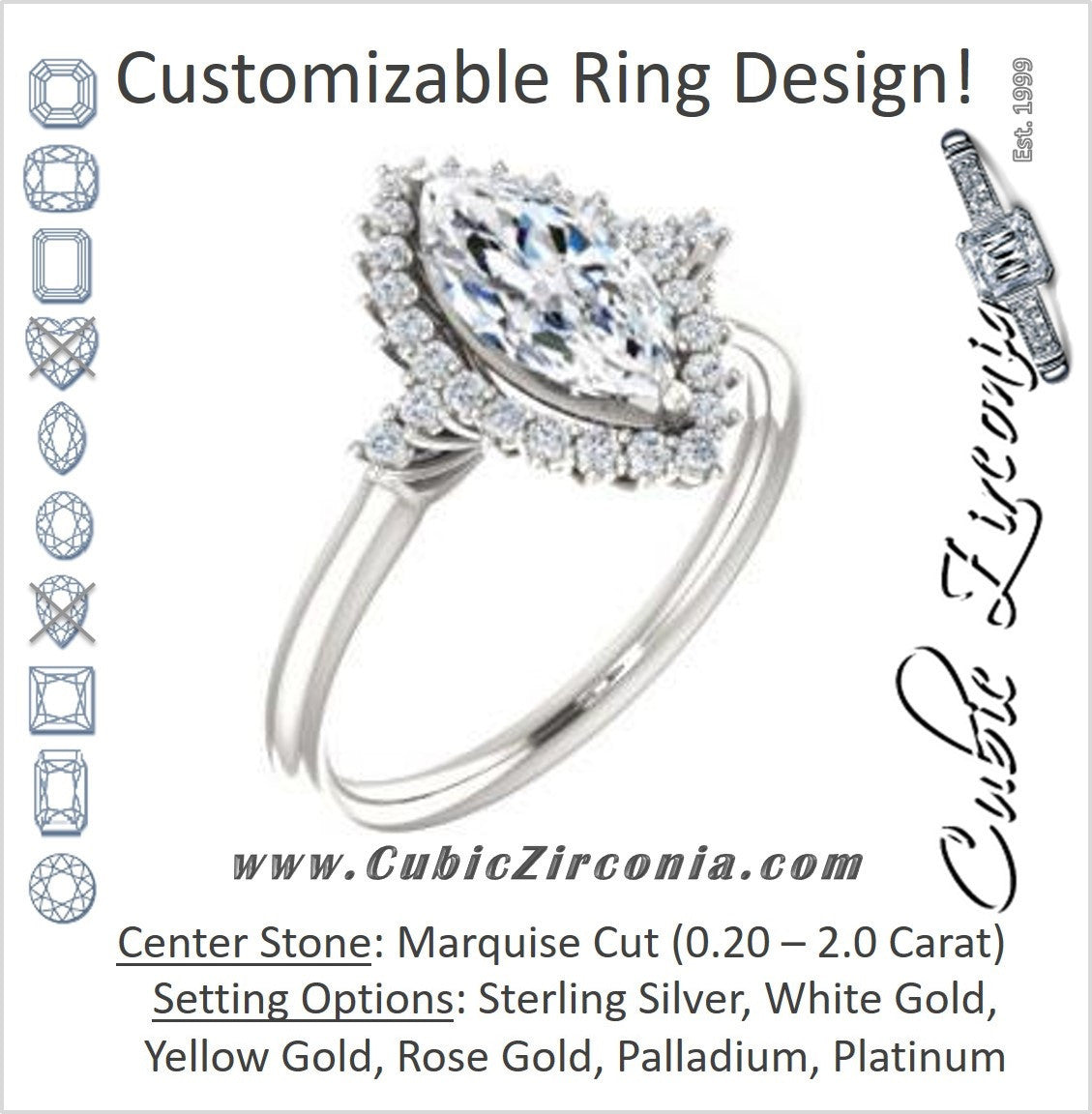 Cubic Zirconia Engagement Ring- The Amy Kiara (Customizable Marquise Cut)