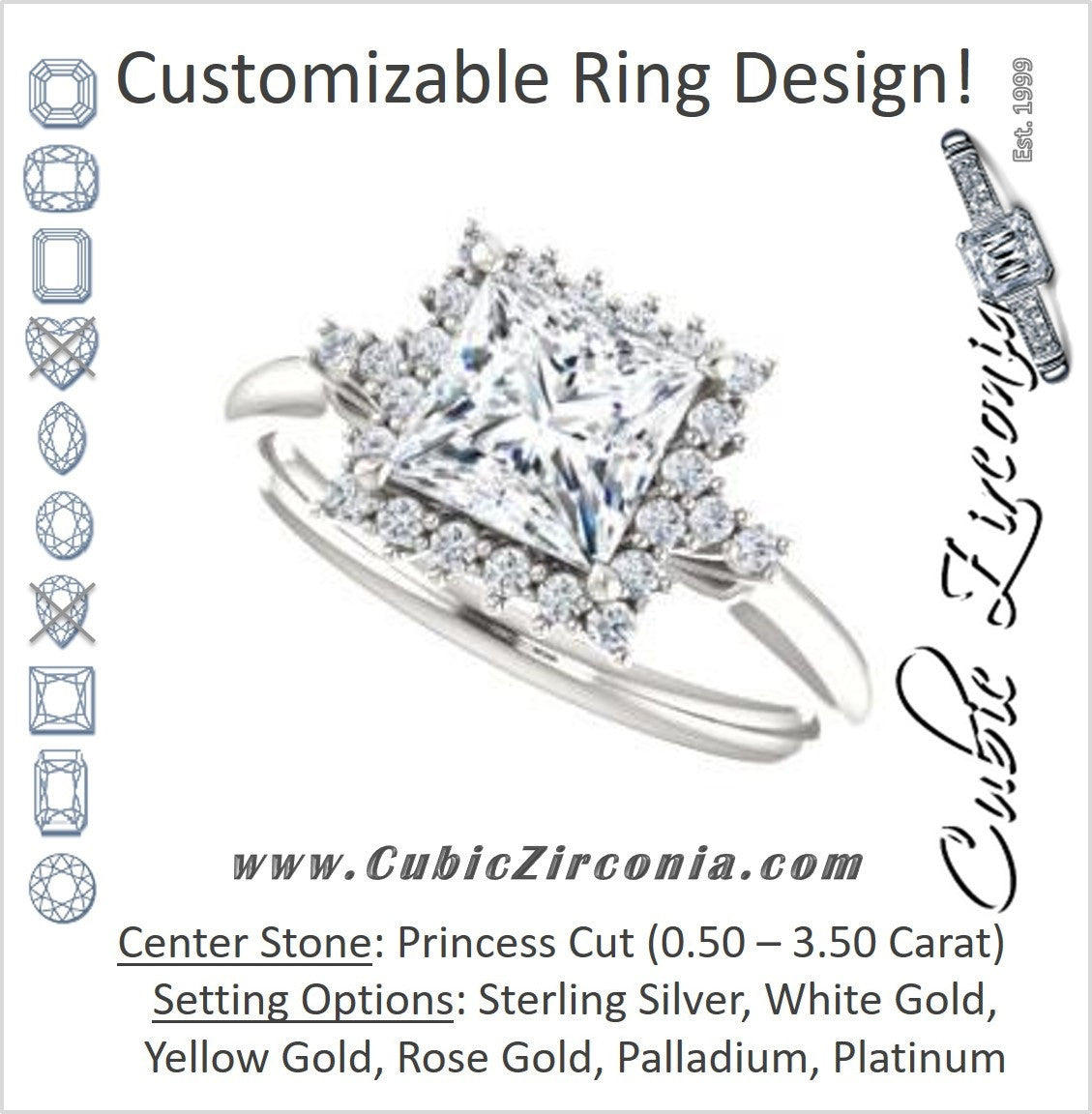 Cubic Zirconia Engagement Ring- The Amy Kiara (Customizable Princess Cut)