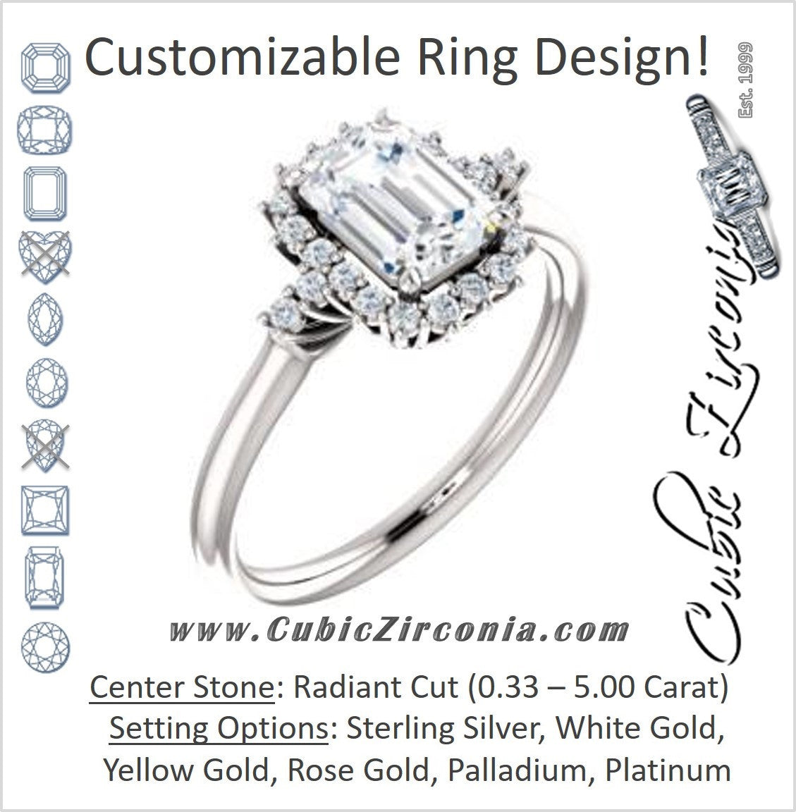 Cubic Zirconia Engagement Ring- The Amy Kiara (Customizable Radiant Cut)