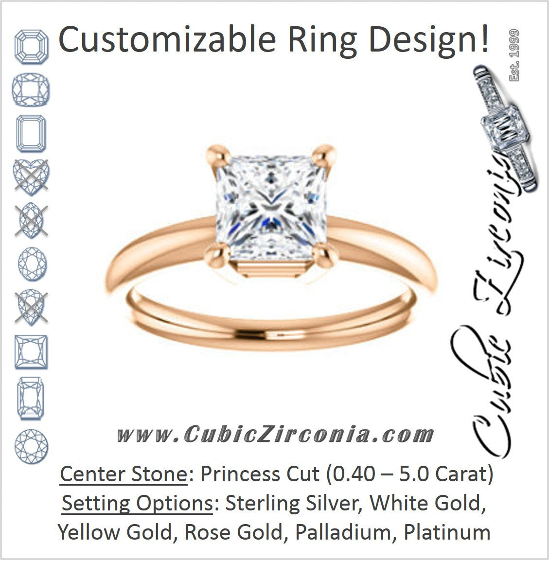 Cubic Zirconia Engagement Ring- The Angelina (Customizable Princess Cut Elevated Solitaire)