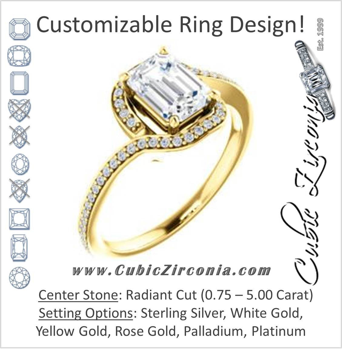 Cubic Zirconia Engagement Ring- The Annalisa (Customizable Radiant Cut Bypass with Twisting Pavé Band)