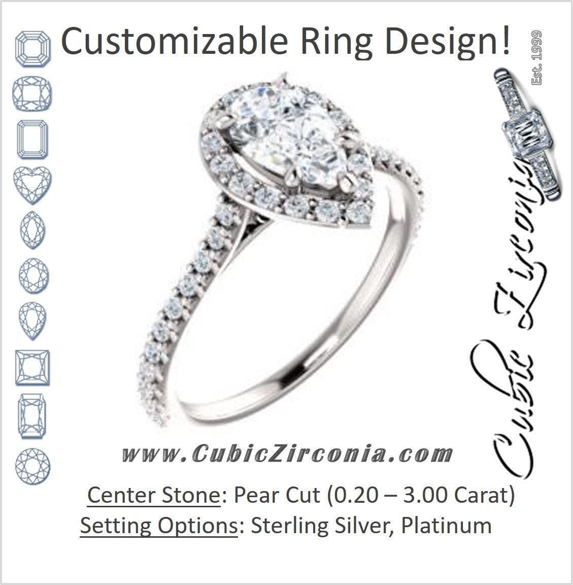 Cubic Zirconia Engagement Ring- The Bailey (Customizable Cathedral-set Pear Cut Design with Halo, Thin Pavé Band and Floating Peekaboo)