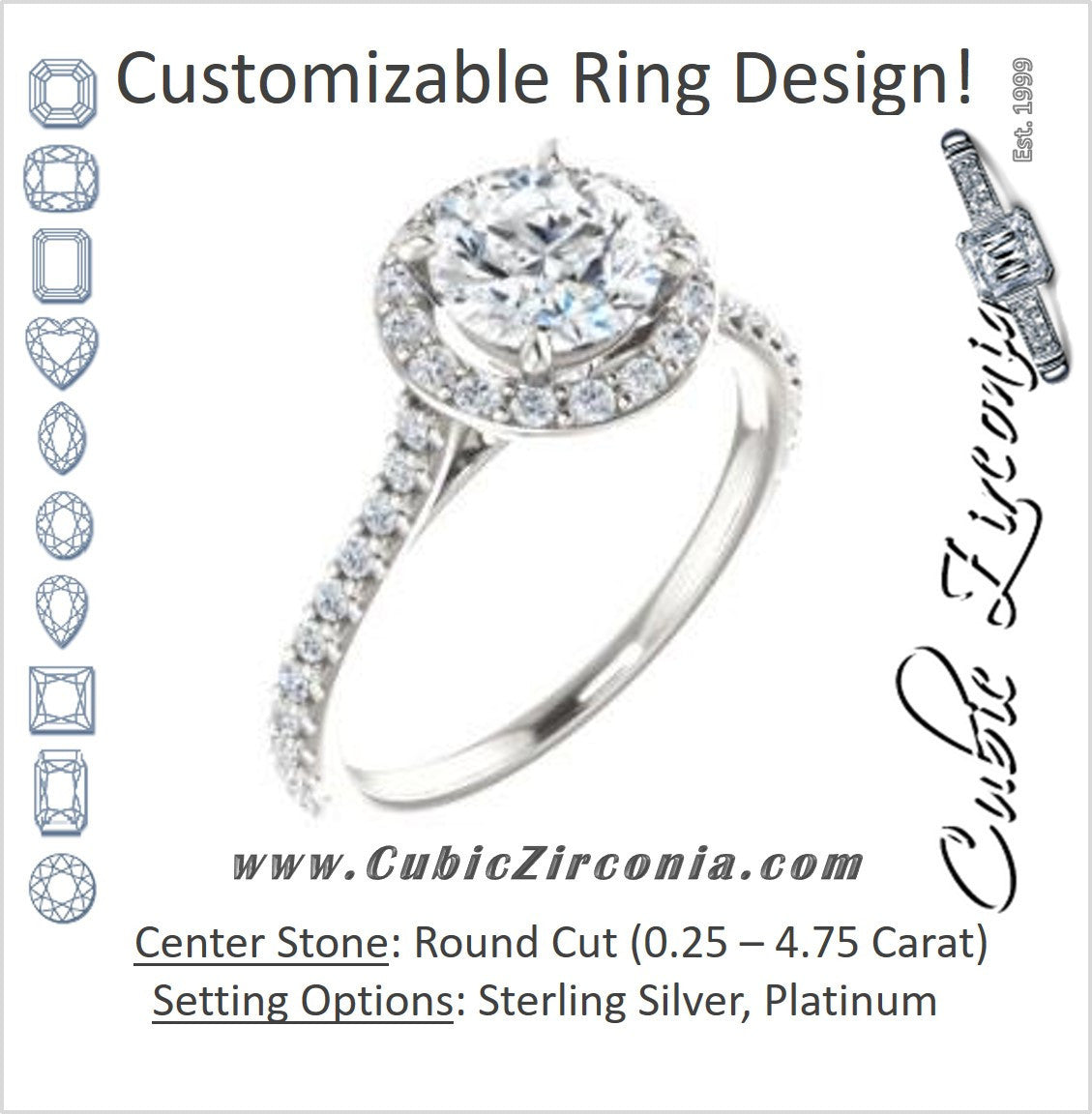 Cubic Zirconia Engagement Ring- The Bailey (Customizable Cathedral-set Round Cut Design with Halo, Thin Pavé Band and Floating Peekaboo)