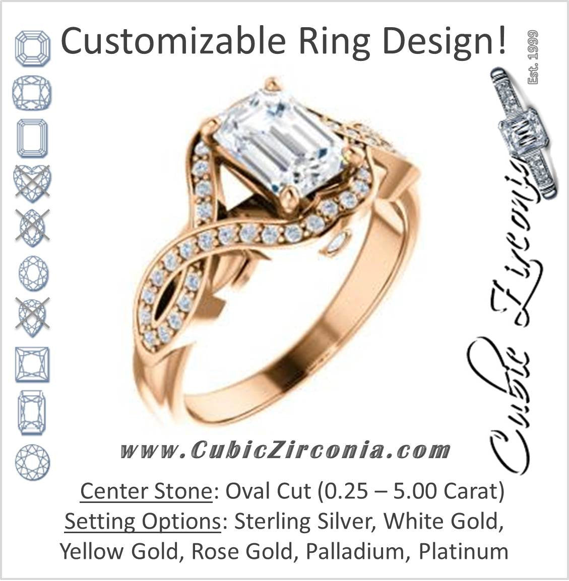 Cubic Zirconia Engagement Ring- The Bannely (Customizable Oval Cut Semi-Halo Style with Split-Pavé Band and Peekaboo Accents)