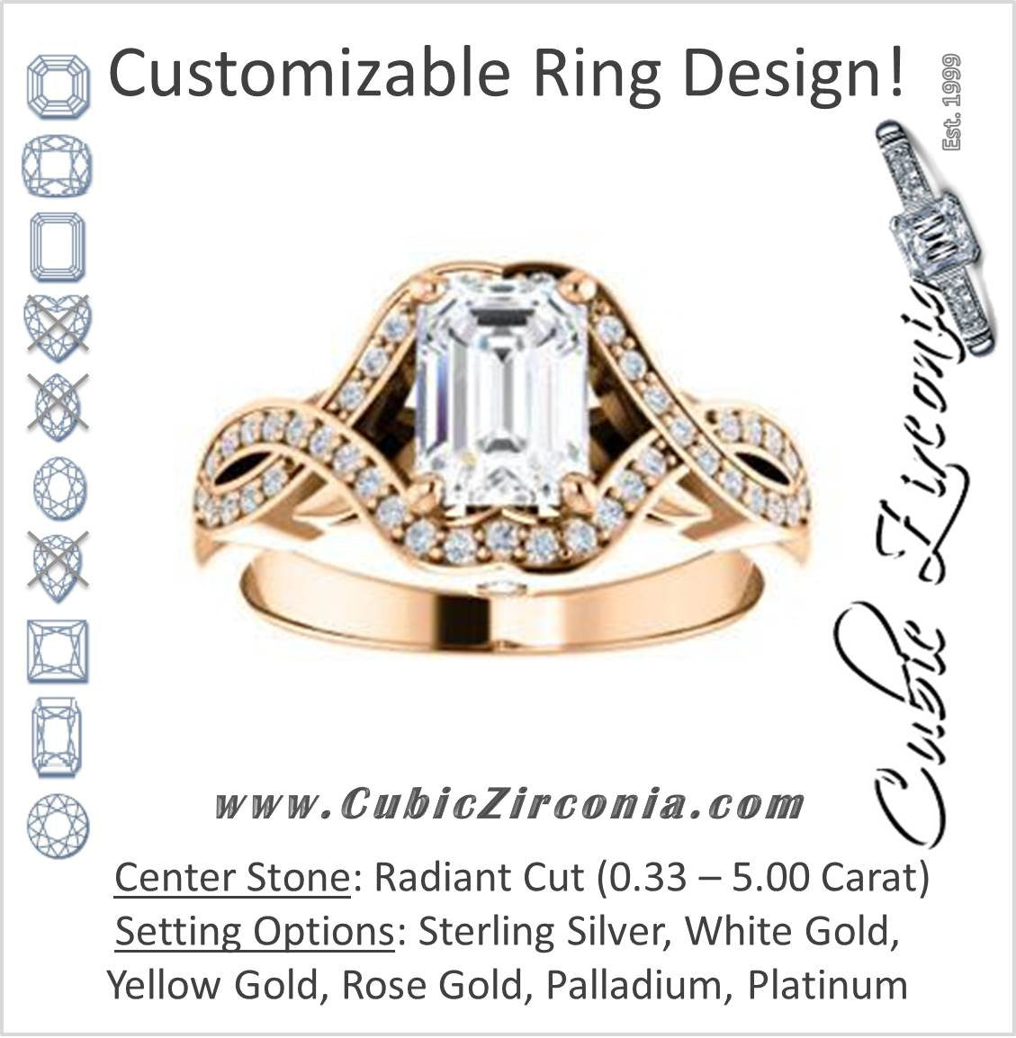 Cubic Zirconia Engagement Ring- The Bannely (Customizable Radiant Cut Semi-Halo Style with Split-Pavé Band and Peekaboo Accents)