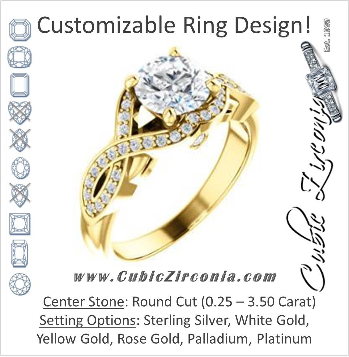 Cubic Zirconia Engagement Ring- The Bannely (Customizable Round Cut Semi-Halo Style with Split-Pavé Band and Peekaboo Accents)