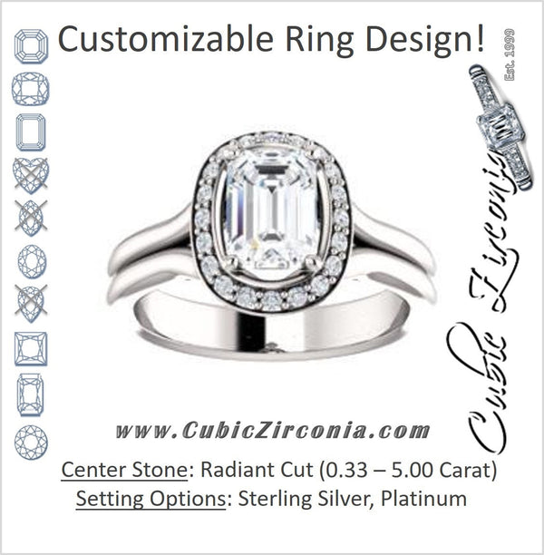 Cubic Zirconia Engagement Ring- The Bebi (Customizable Cathedral-Halo Radiant Cut Design with Wide Split Band)