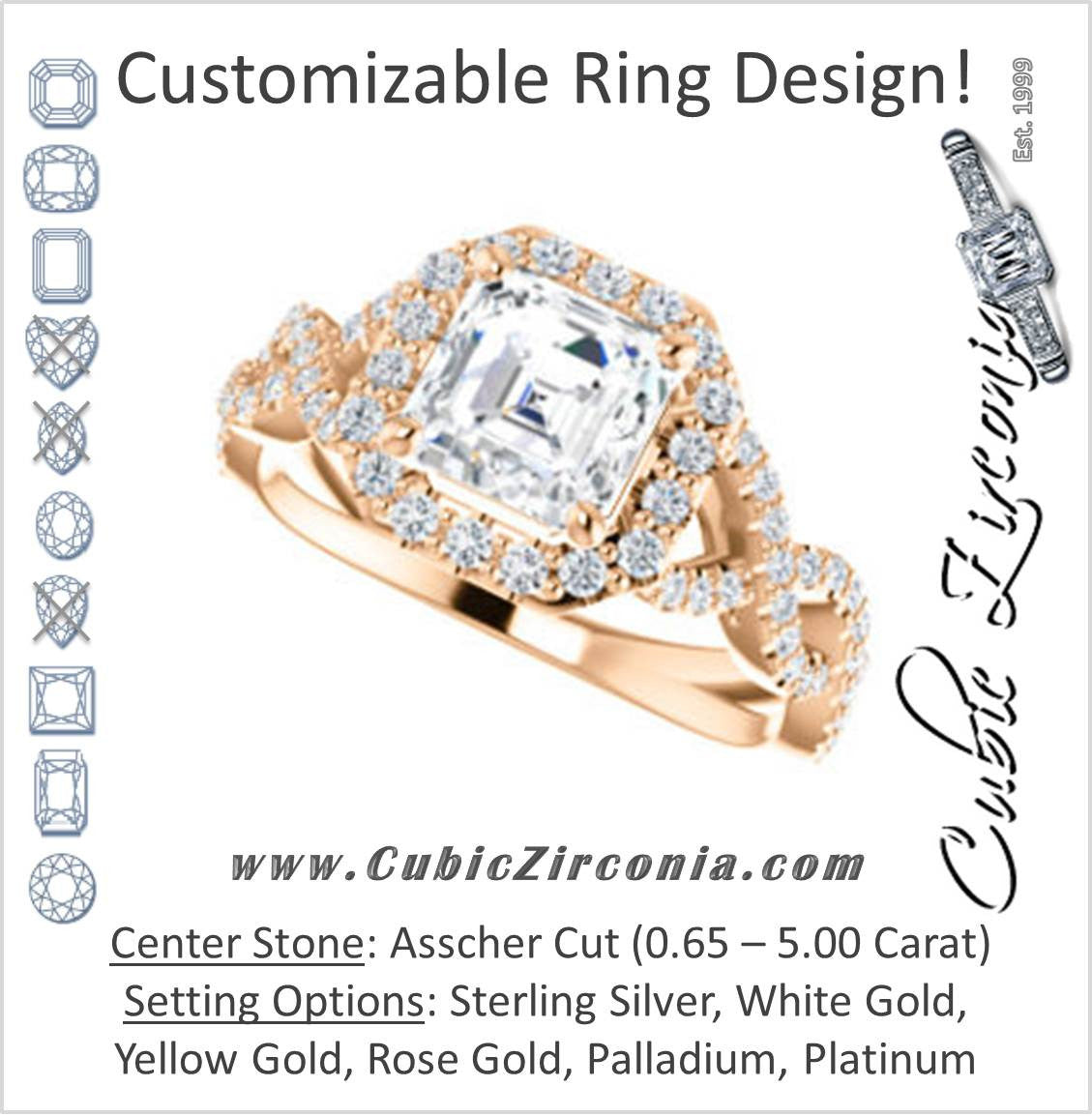 Cubic Zirconia Engagement Ring- The Benita (Customizable Asscher Cut with Infinity Split-band Pavé and Halo)