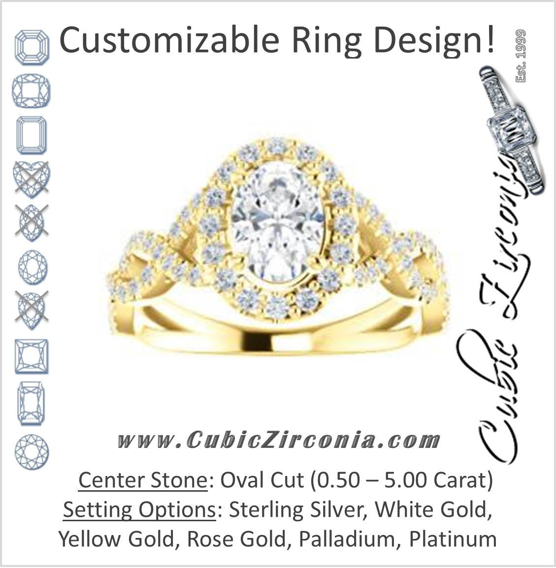 Cubic Zirconia Engagement Ring- The Benita (Customizable Oval Cut with Infinity Split-band Pavé and Halo)